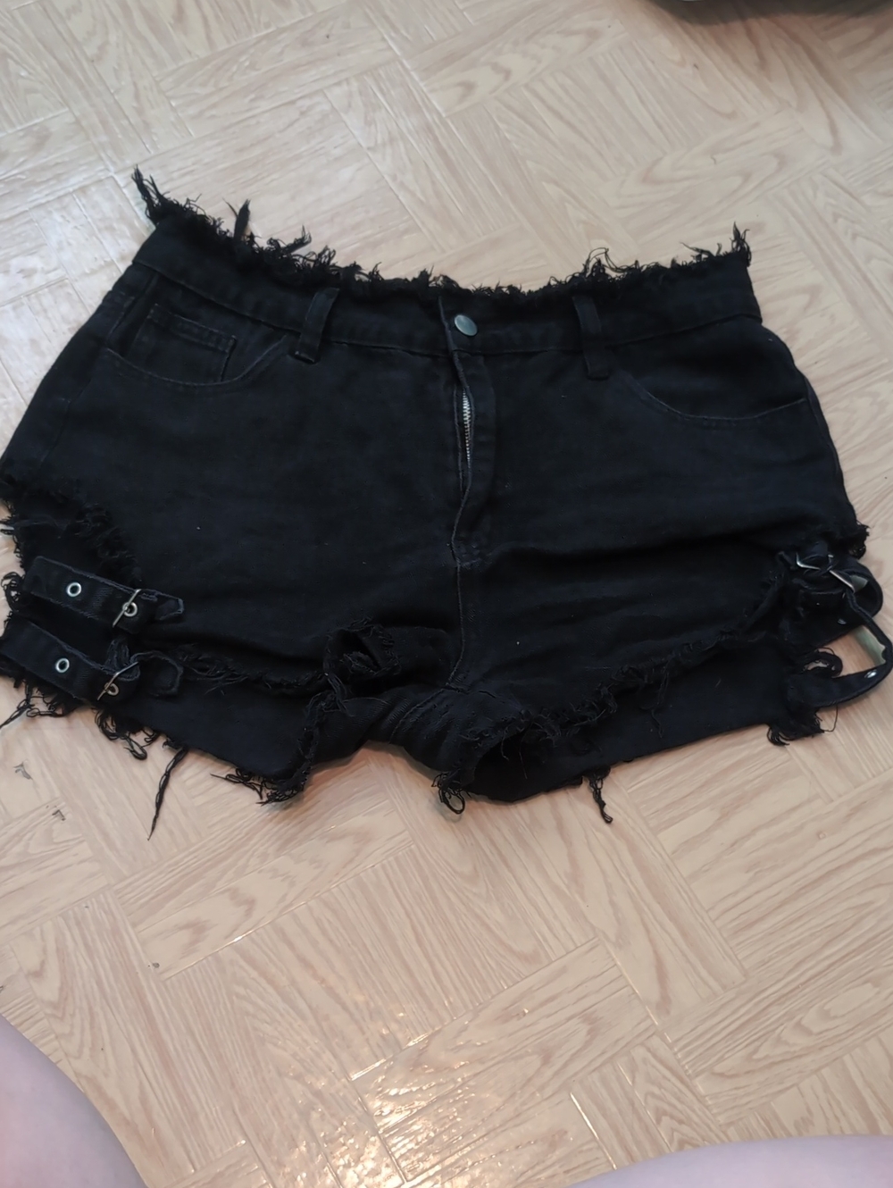 Distressed Black Denim Shorts